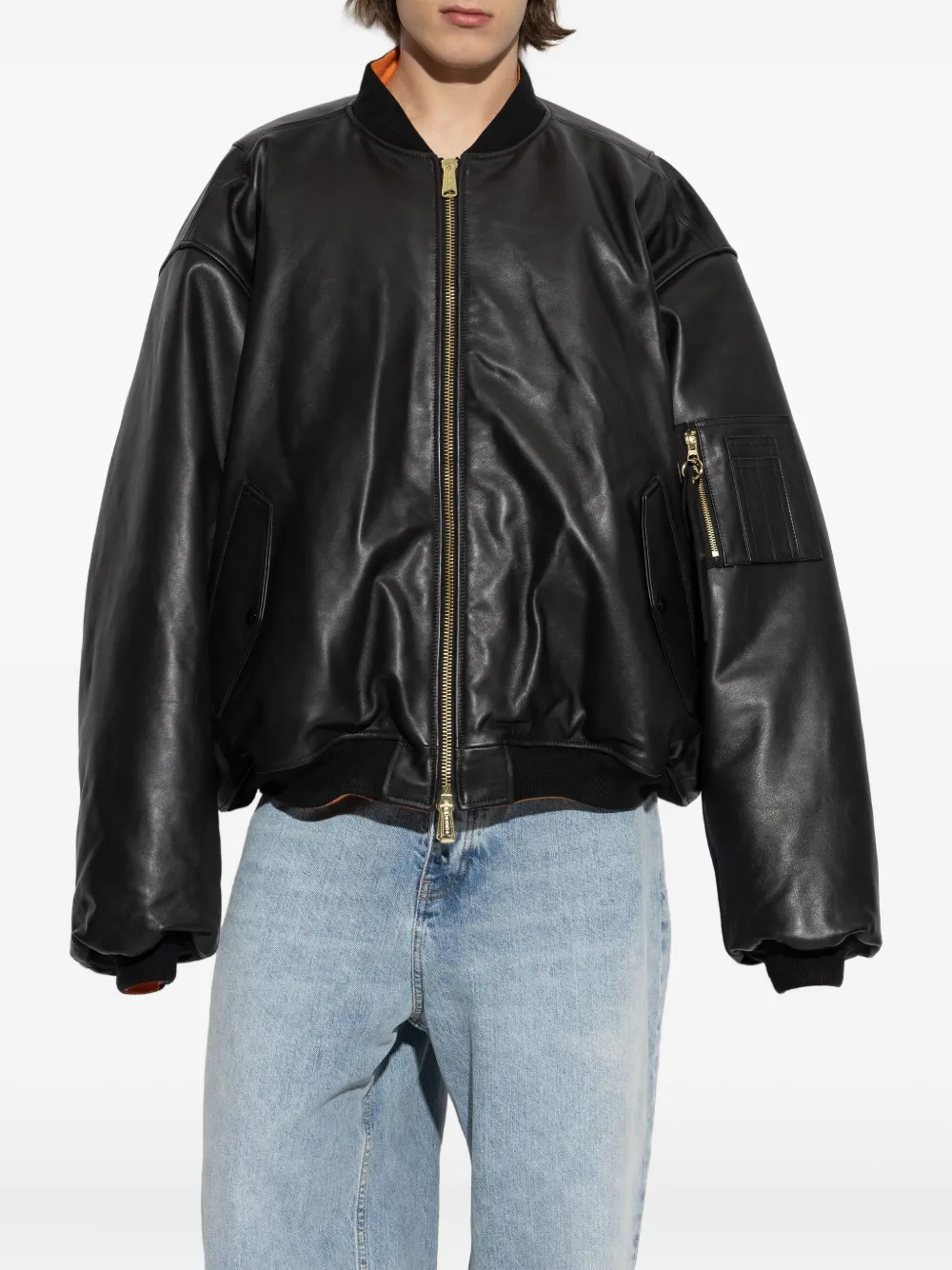VETEMENTS Leren bomberjack met rits Zwart