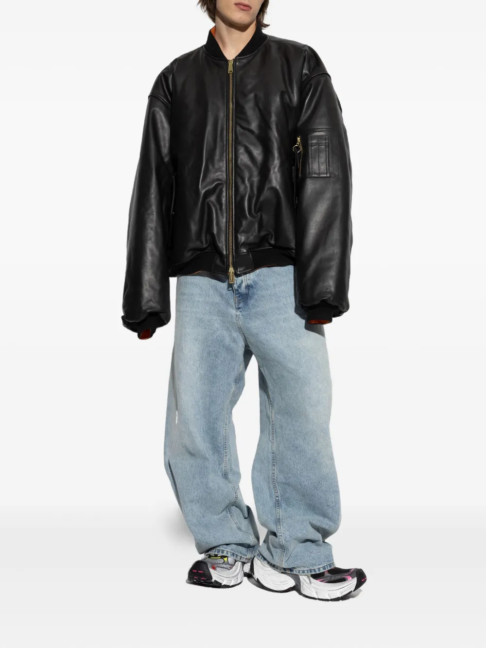 VETEMENTS Leren bomberjack met rits Zwart