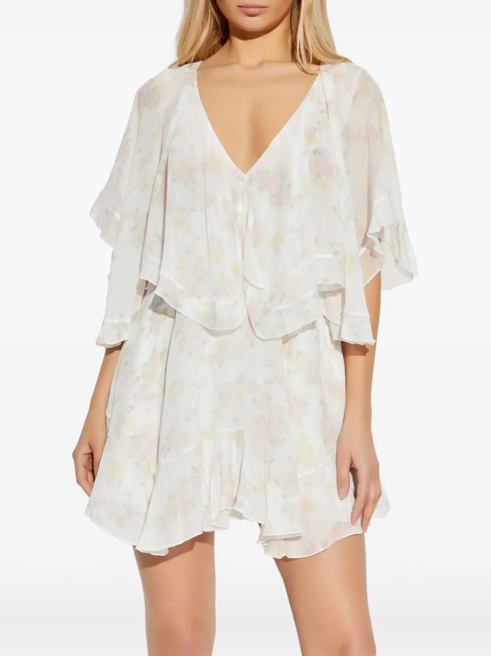 LoveShackFancy Avaline jurk met bloemenprint en ruches Wit