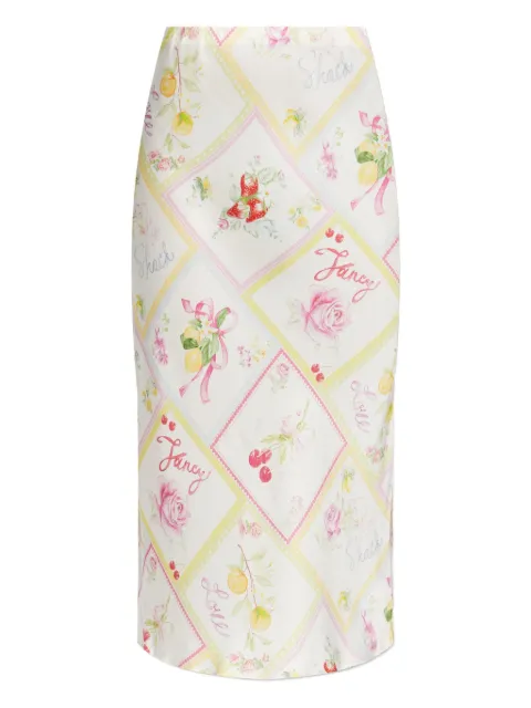 LoveShackFancy fruit-print bias-cut skirt