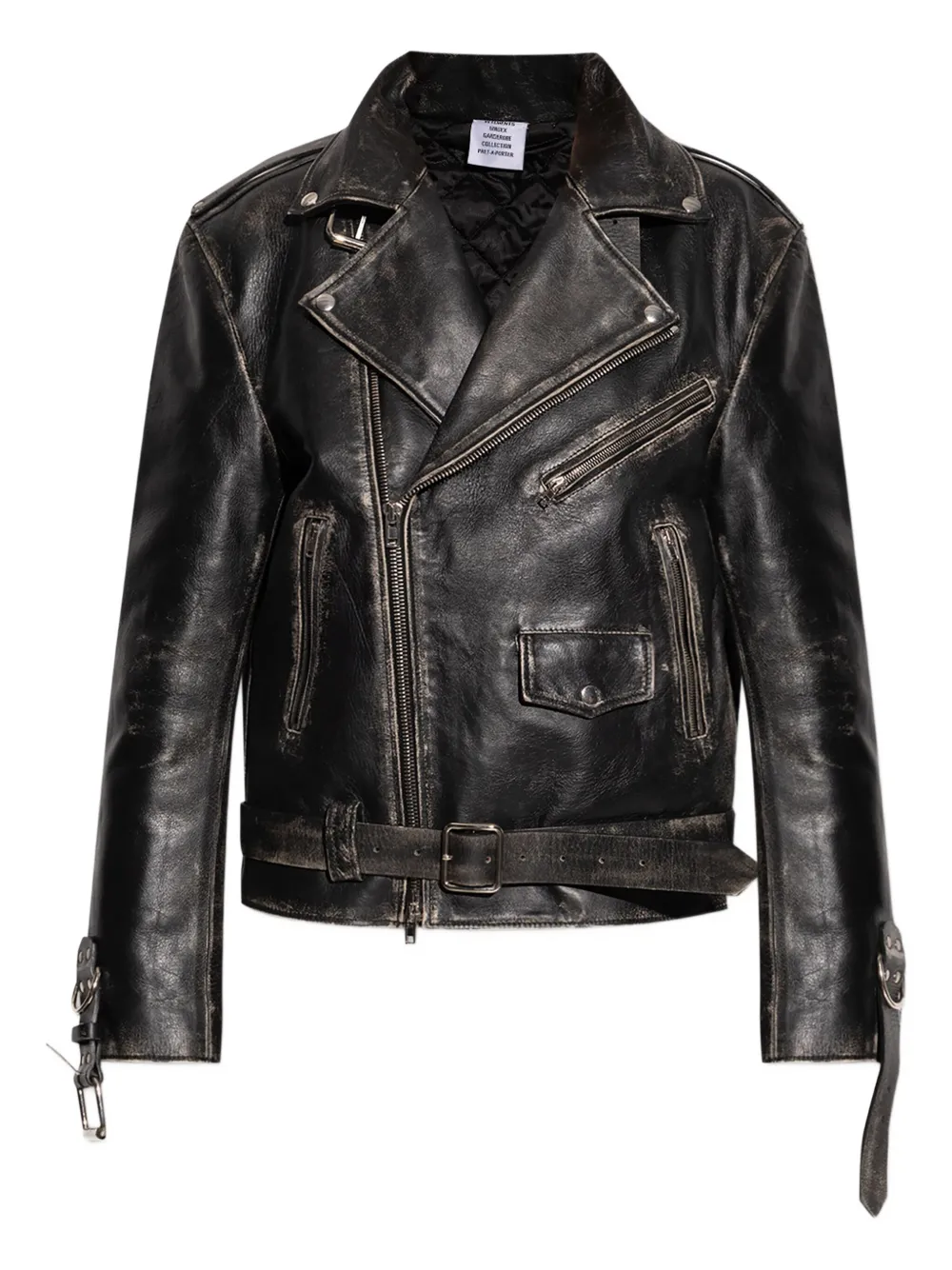 Vetements Belted Distressed Leather Jacket