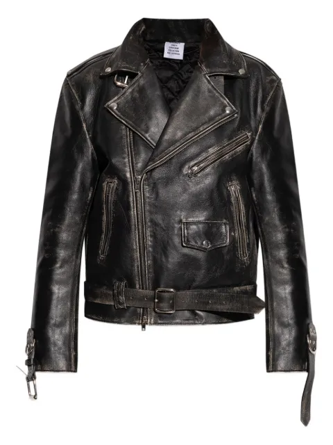 VETEMENTS belted distressed leather jacket