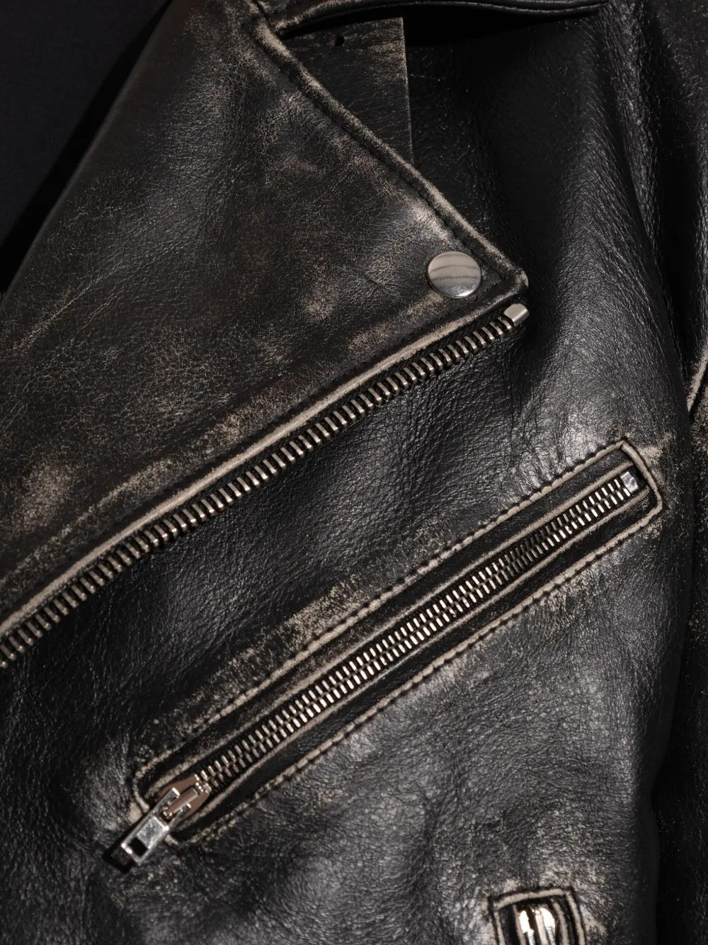 VETEMENTS Gerafeld leren jack met ceintuur VINTAGE BLACK