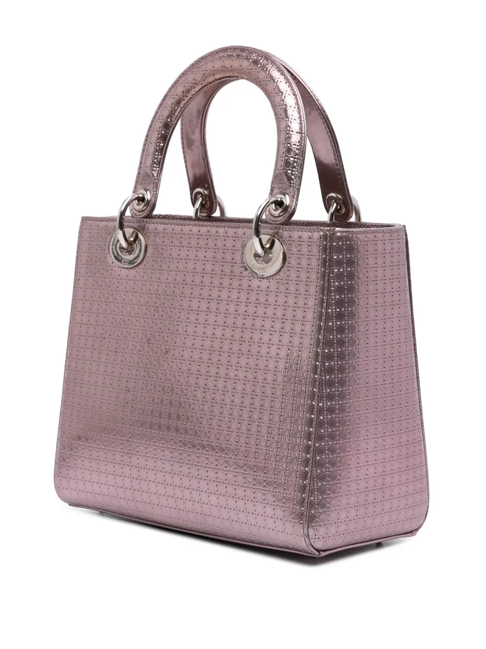 Pre-owned Dior 2016 Medium Metallic Patent Microcannage Lady Satchel In Pink
