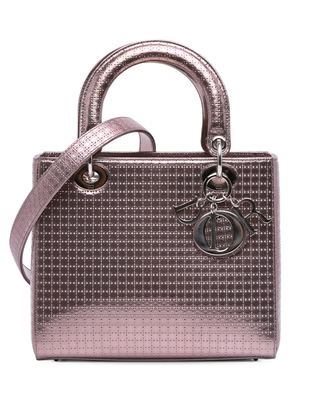 Christian Dior Pre-Owned 2016 Medium Metallic Patent Microcannage Lady Dior satchel | Pink | Image 1