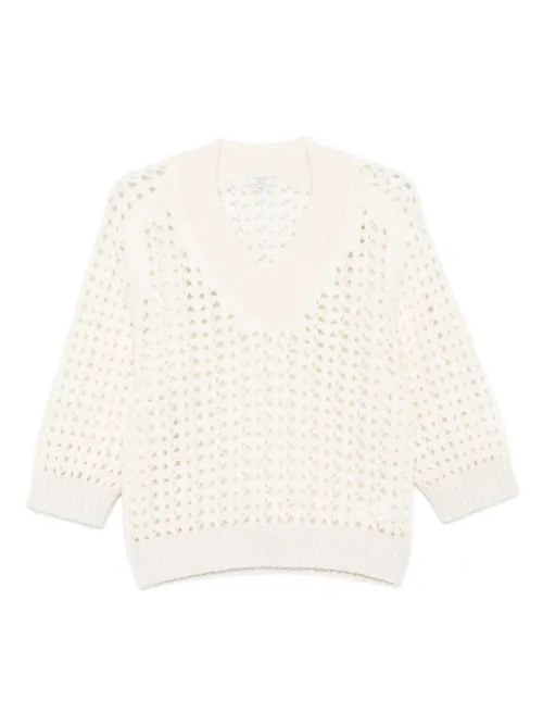 Pull en maille ajourée à col v - Peserico - Modalova