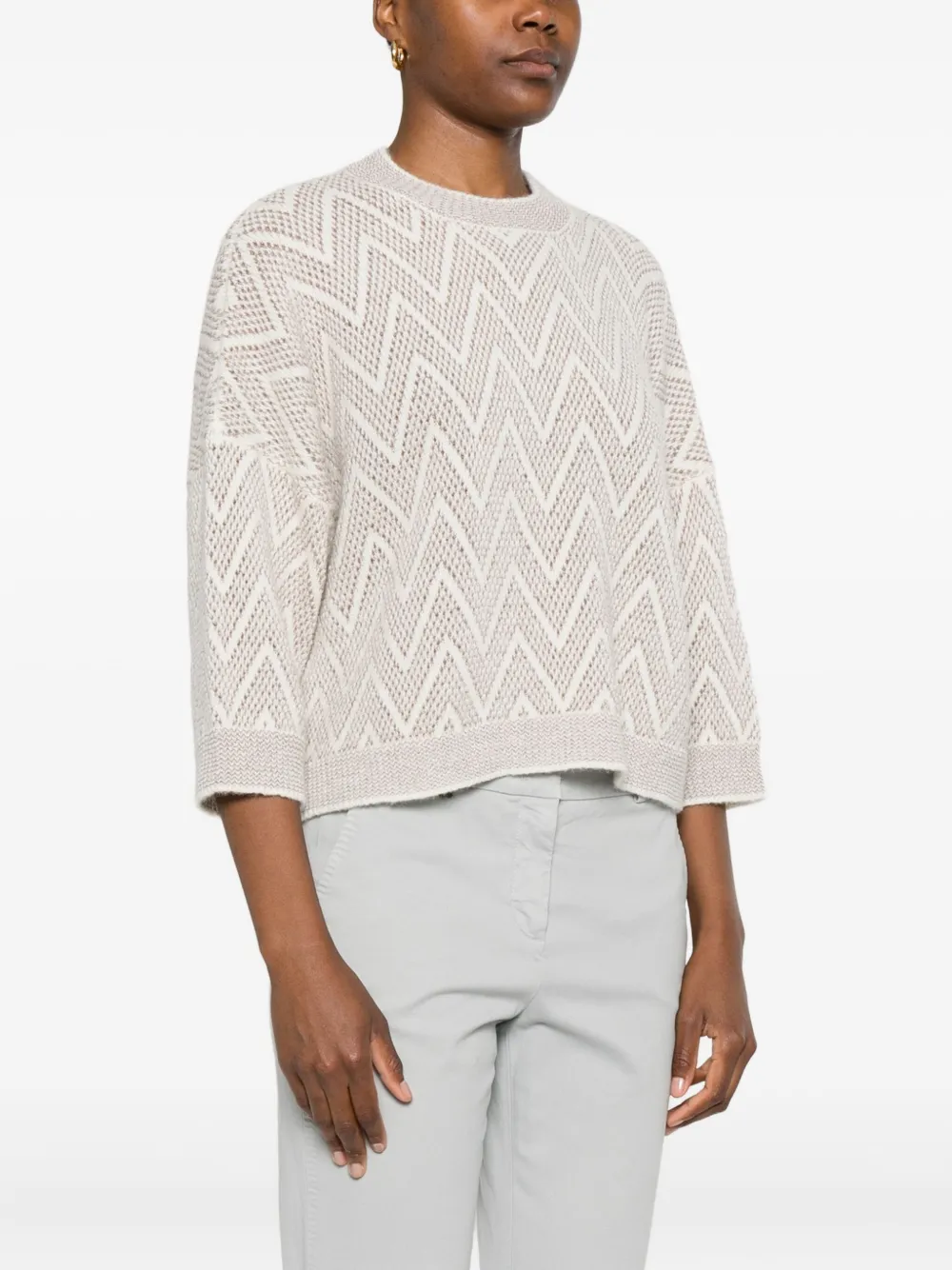 Peserico Trui met zigzagpatroon Beige