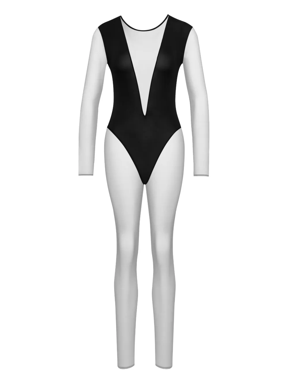 Maison Close Pure Tentation V-neck mesh catsuit – Black