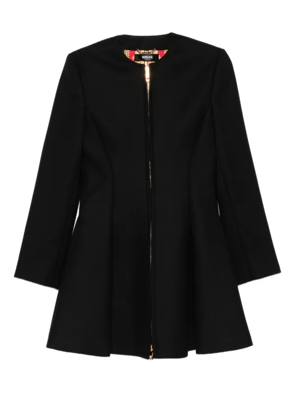 Versace Zip-front Flared Coat in Black