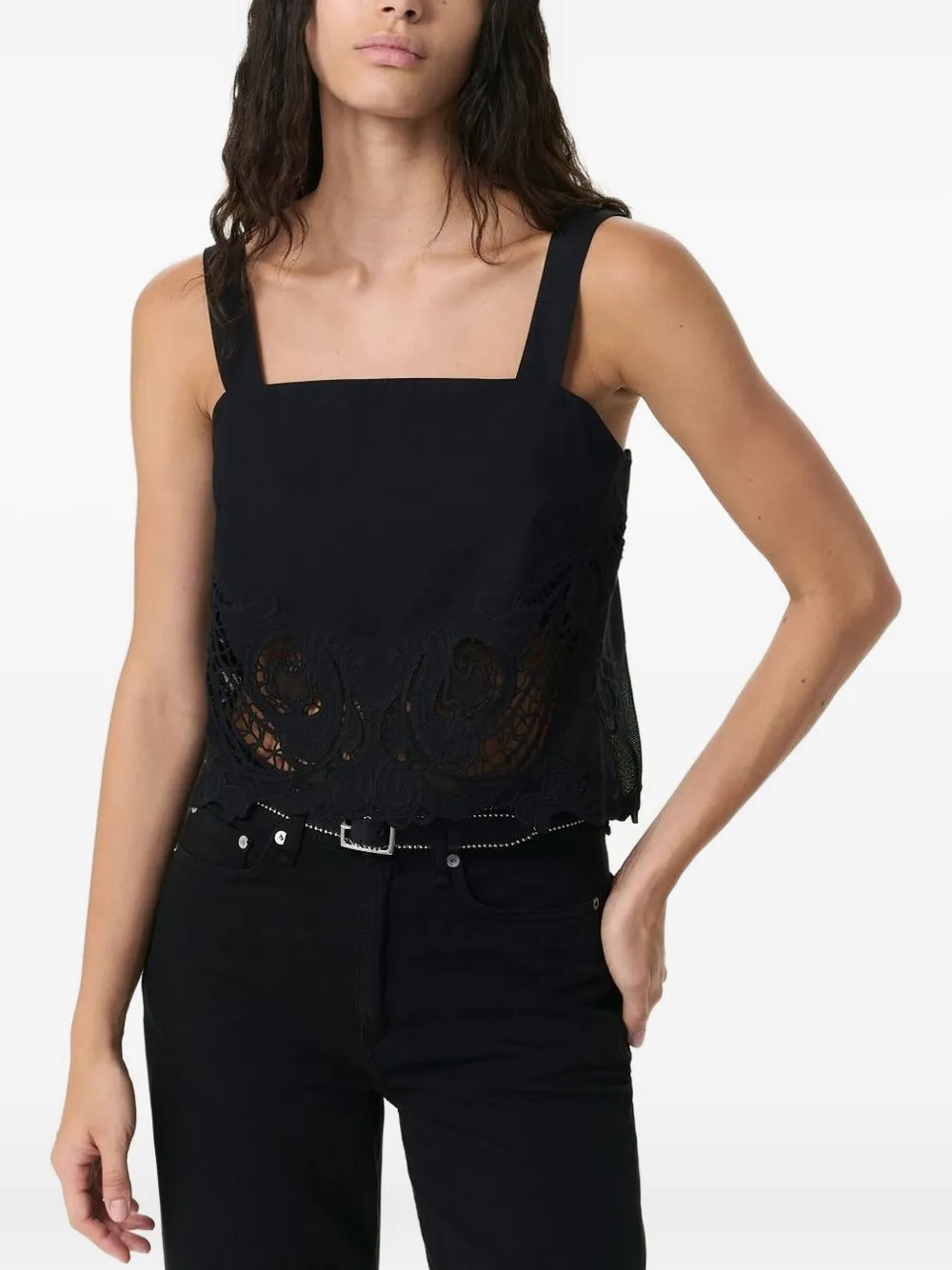 Embroidered Square-Neck Top