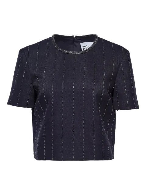 Self-Portrait crystal-embellished pinstripe top