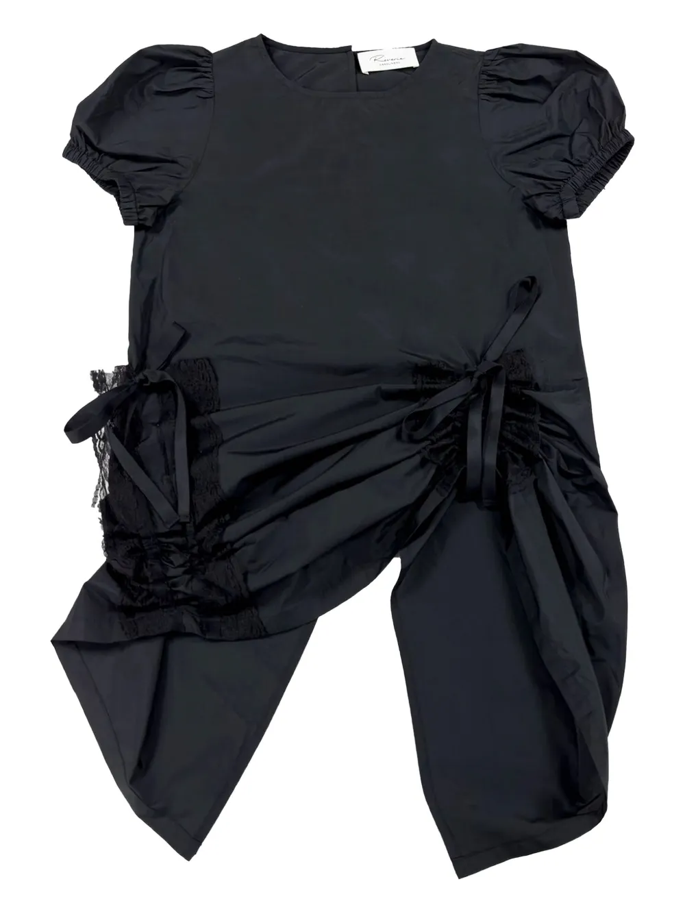 Caroline Hu Puff-sleeves Lace-inserts Top In Black