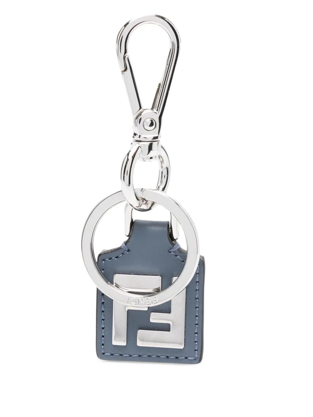 FENDI FF Squared leren sleutelhanger Zilver