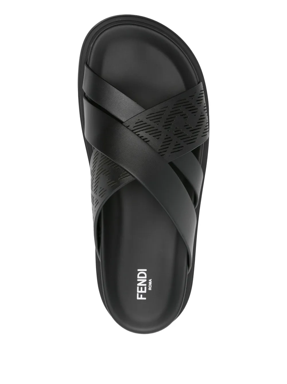 FENDI cross-strap leather slides Black