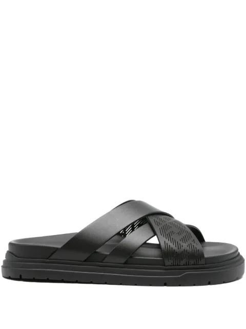 FENDI cross-strap leather slides