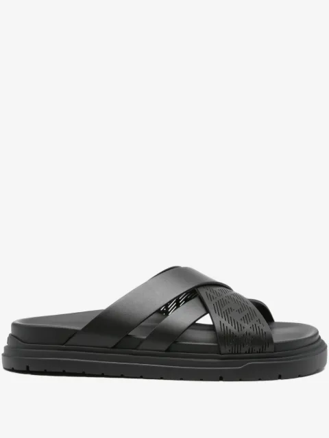FENDI cross-strap leather slides