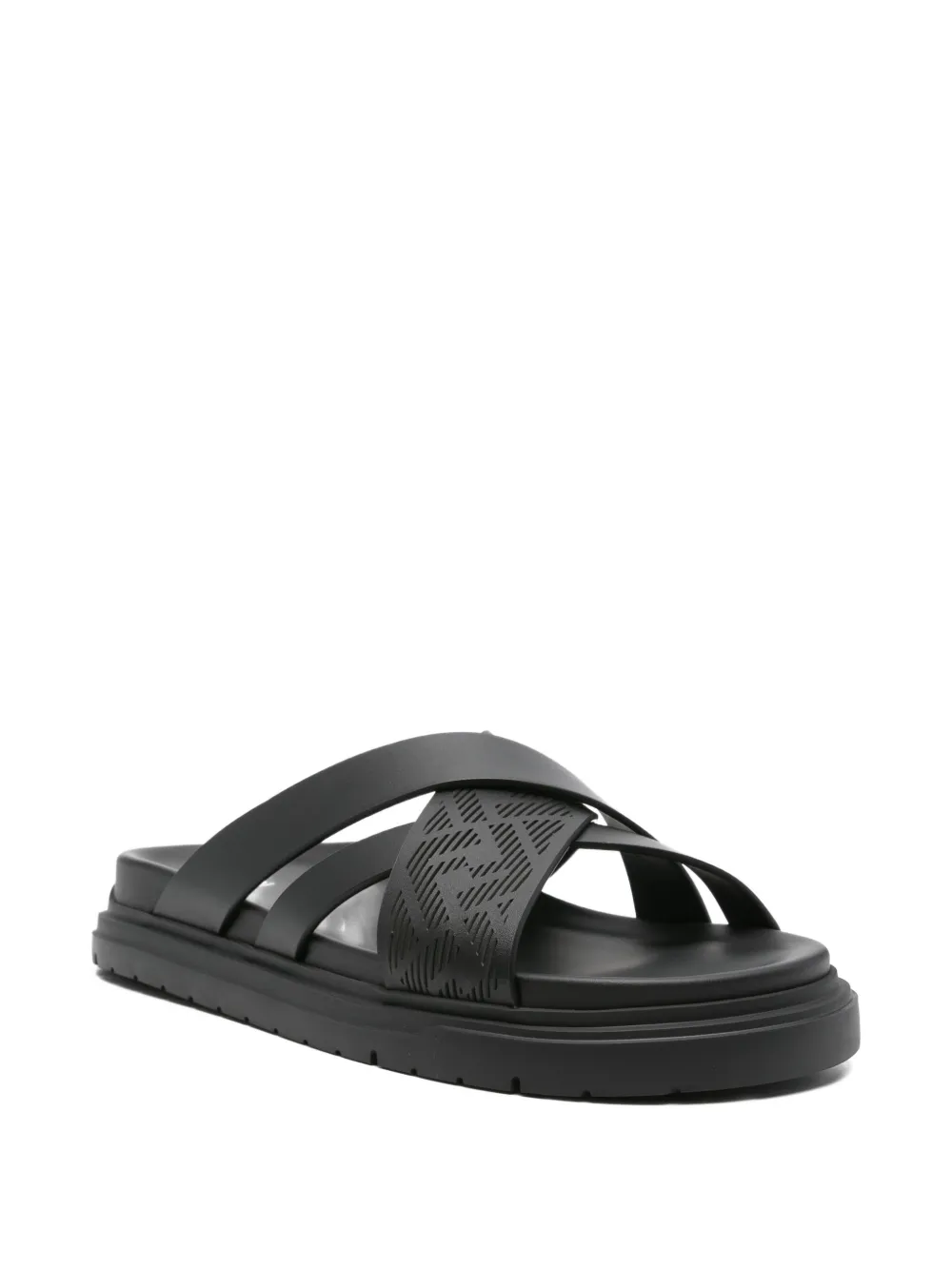 FENDI cross-strap leather slides Black