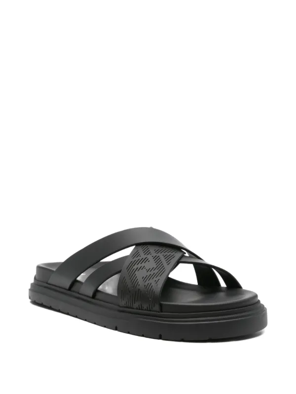 FENDI クロスストラップサンダル FENDI cross-strap Leather Slides | Black | FARFETCH