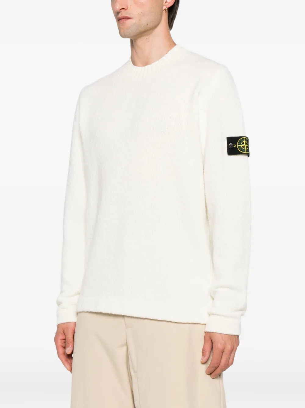 Stone Island Geribbelde trui met ronde hals en kettingstiksel Beige
