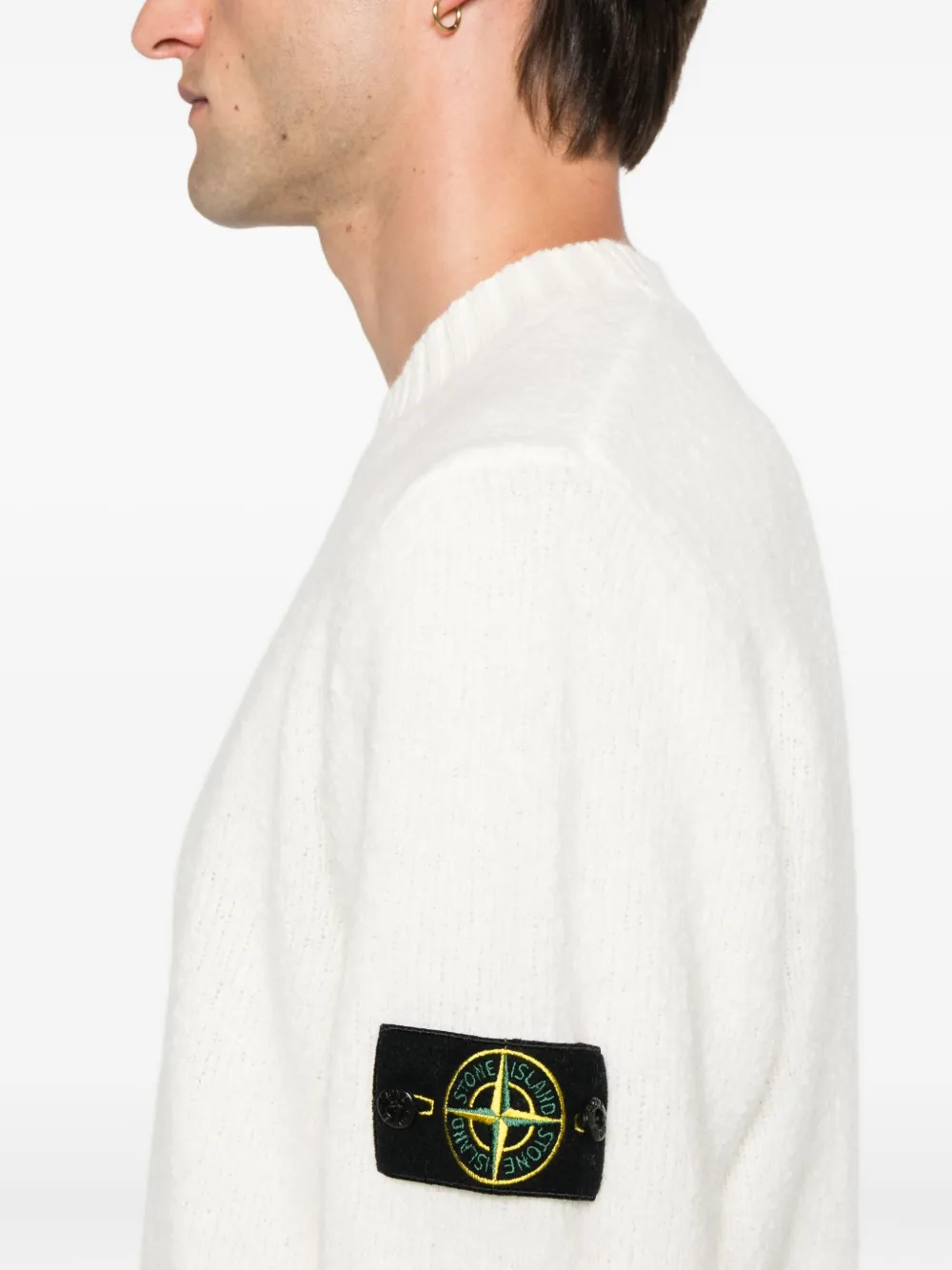 Stone Island Geribbelde trui met ronde hals en kettingstiksel Beige