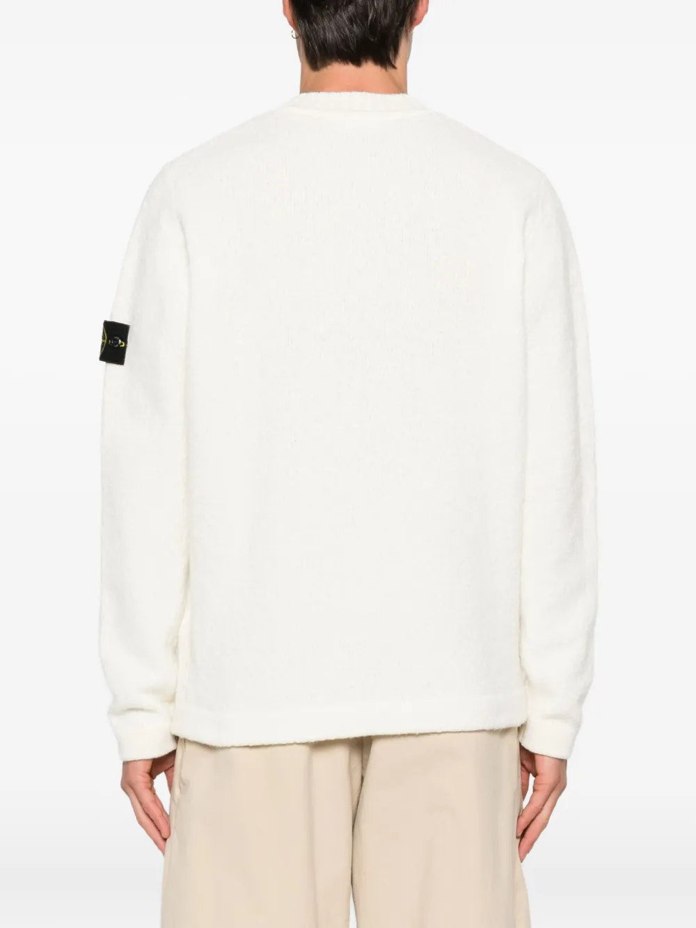 Stone Island Geribbelde trui met ronde hals en kettingstiksel Beige