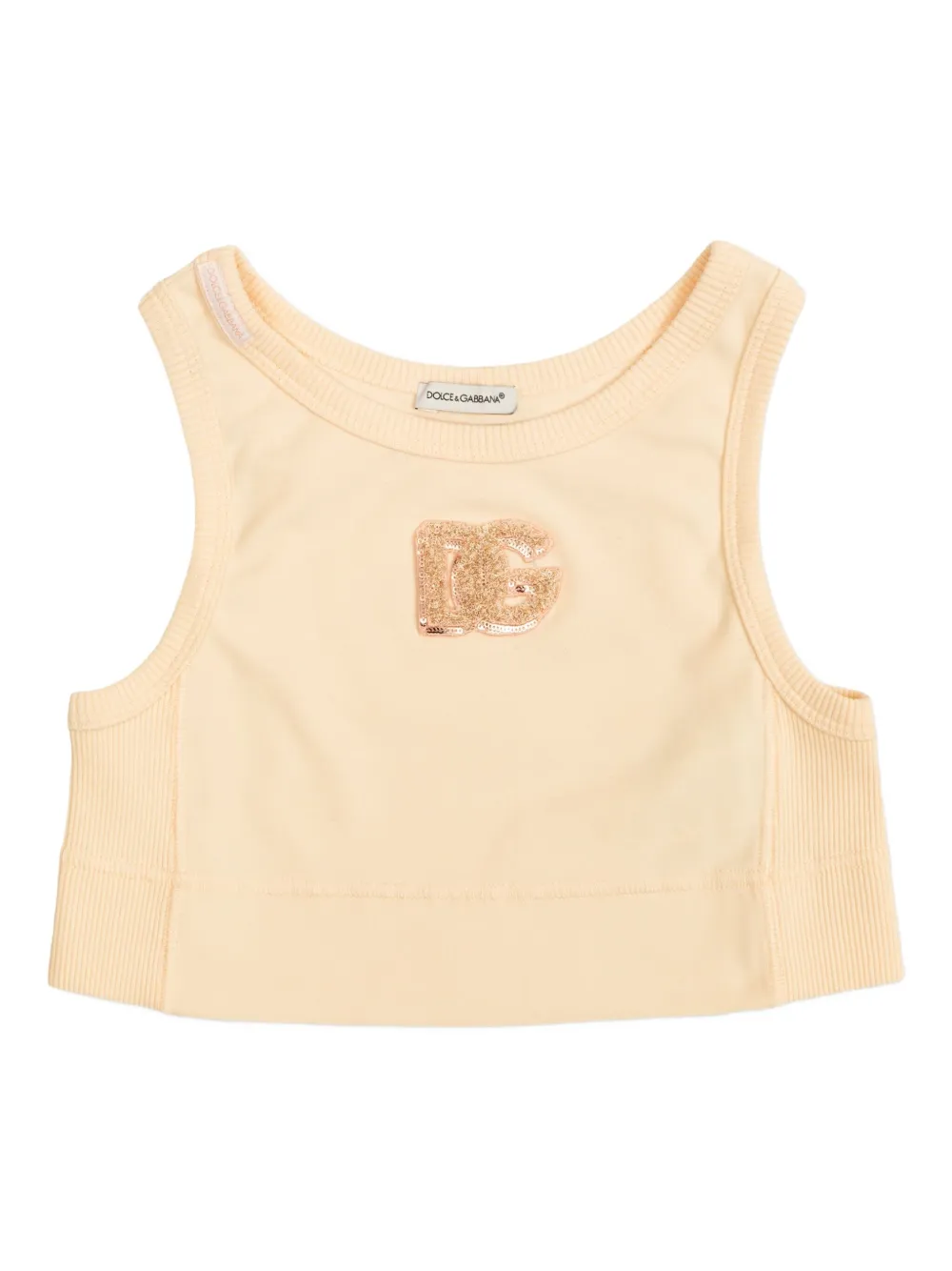 Dolce & Gabbana Kids Geribbelde top met logo van pailletten Beige