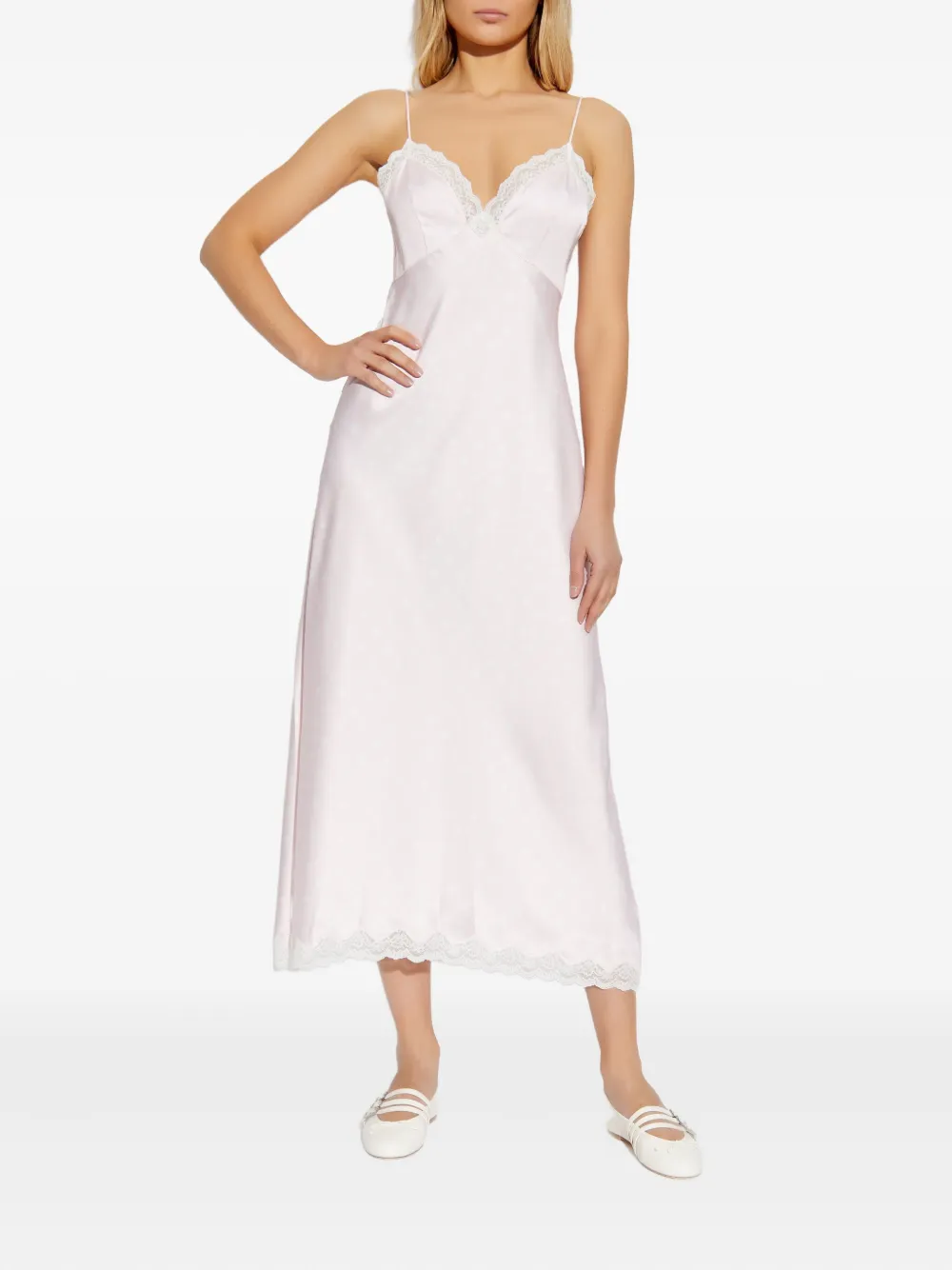 LoveShackFancy Manuela maxi-jurk met afwerking van kant en stippen Roze