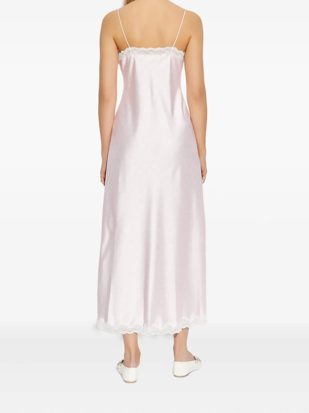 LoveShackFancy Manuela maxi-jurk met afwerking van kant en stippen Roze