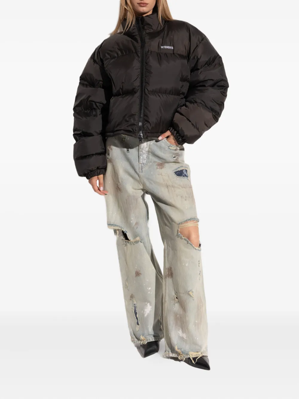 VETEMENTS Donsjack met geborduurd logo Zwart