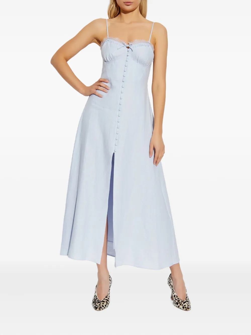 LoveShackFancy Linella jurk met afwerking van kant en knopen Blauw