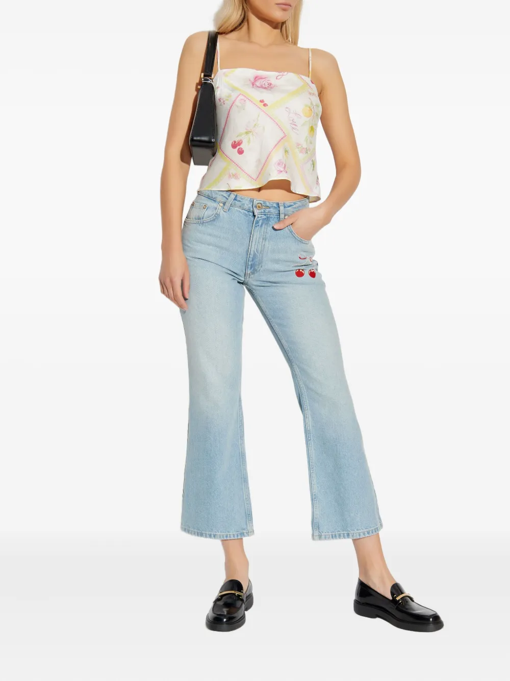 LoveShackFancy Jeans met geborduurde kersen Blauw