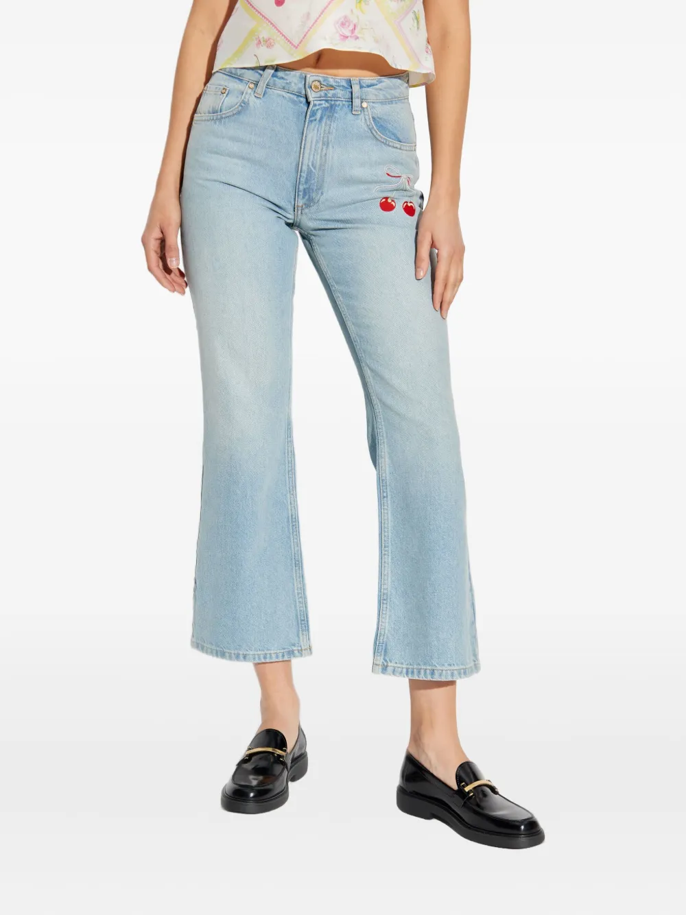 LoveShackFancy Jeans met geborduurde kersen Blauw