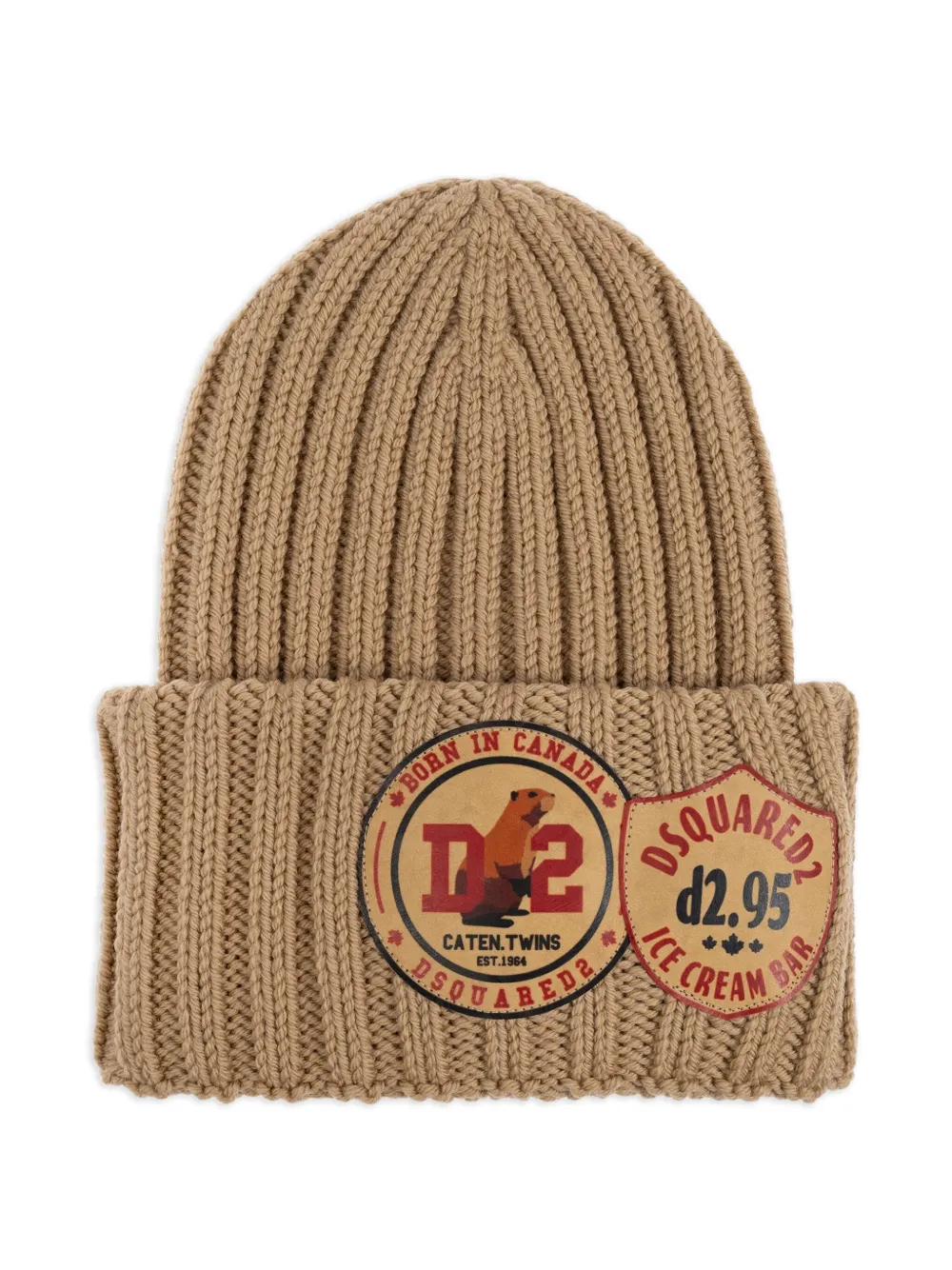 DSQUARED2 Geribbelde muts met logopatch Bruin