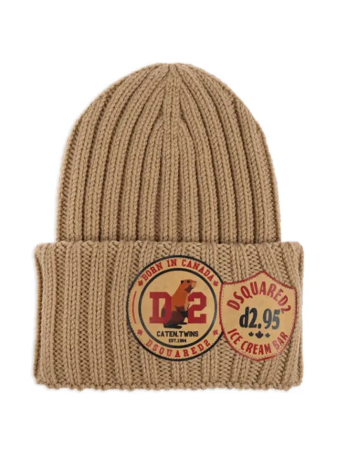 DSQUARED2 ribbed logo-patch beanie