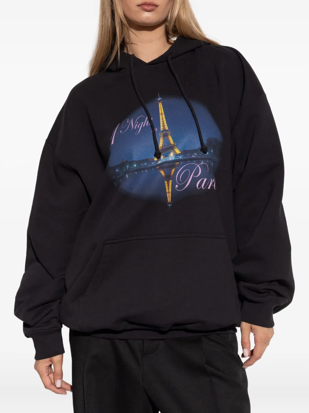 VETEMENTS Hoodie met Night In Paris-print Zwart