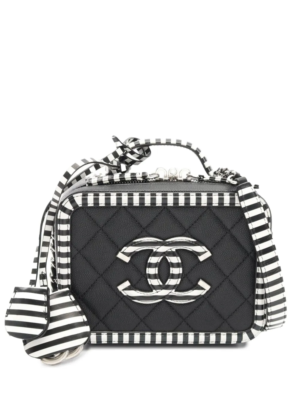 CHANEL Pre-Owned 2019 Small Caviar Striped CC Filigree Case vanity bag CHANEL Pre-Owned 2019 Small Caviar Striped CC Filigree Case vanity bag