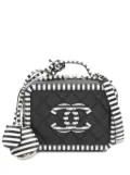CHANEL Pre-Owned 2019 Small Caviar Striped CC Filigree Case vanity bag - Black