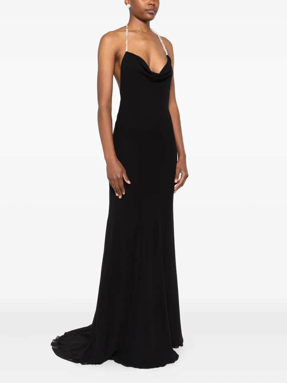 Atu Body Couture Maxi-jurk met kristallen halternek Zwart