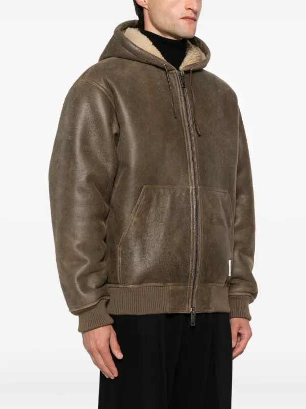 Emporio Armani Hooded Shearling Jacket Brown FARFETCH TH