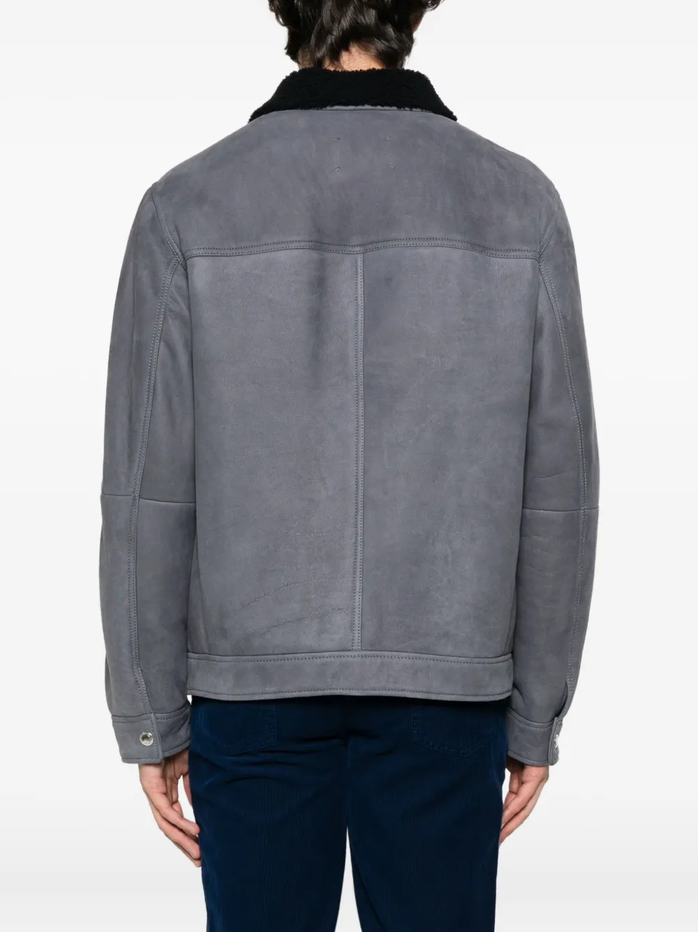 Brunello Cucinelli shearling-collar flap-pocket jacket Blauw