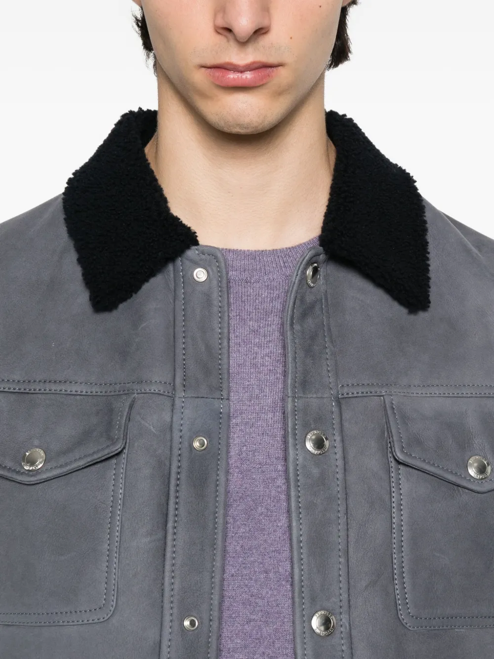 Brunello Cucinelli shearling-collar flap-pocket jacket Blauw