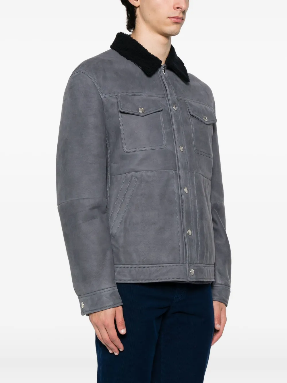 Brunello Cucinelli shearling-collar flap-pocket jacket Blauw
