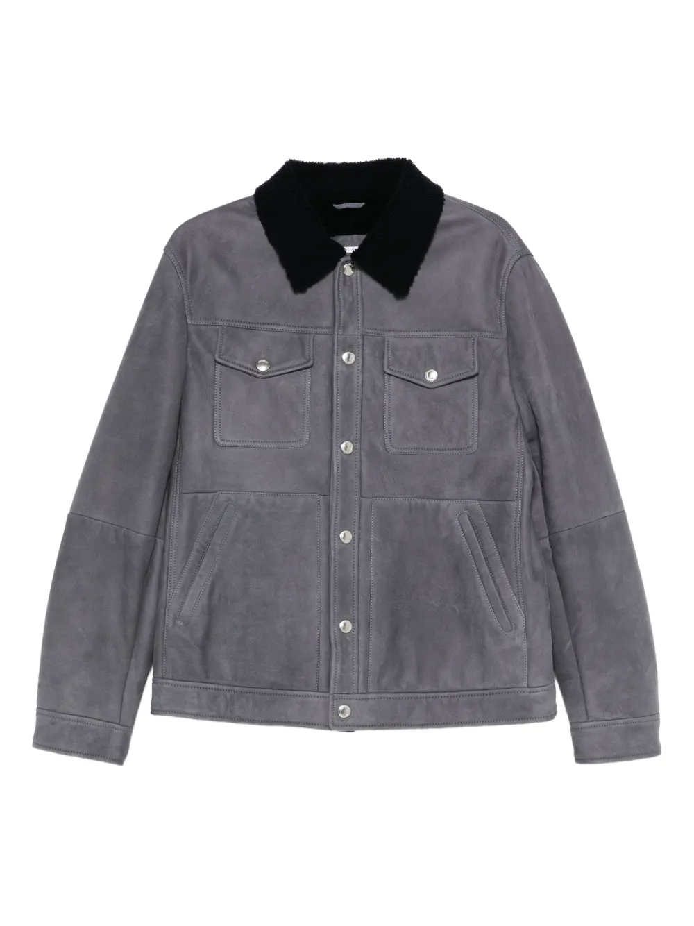Brunello Cucinelli shearling-collar flap-pocket jacket Blauw