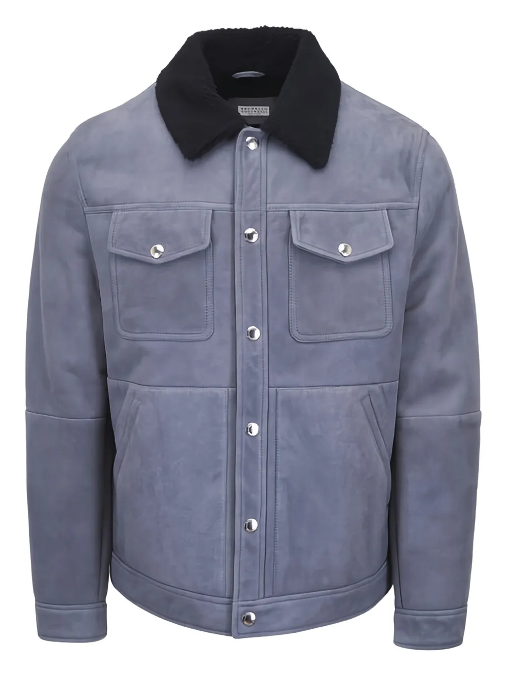 Brunello Cucinelli shearling-collar flap-pocket jacket - Blau