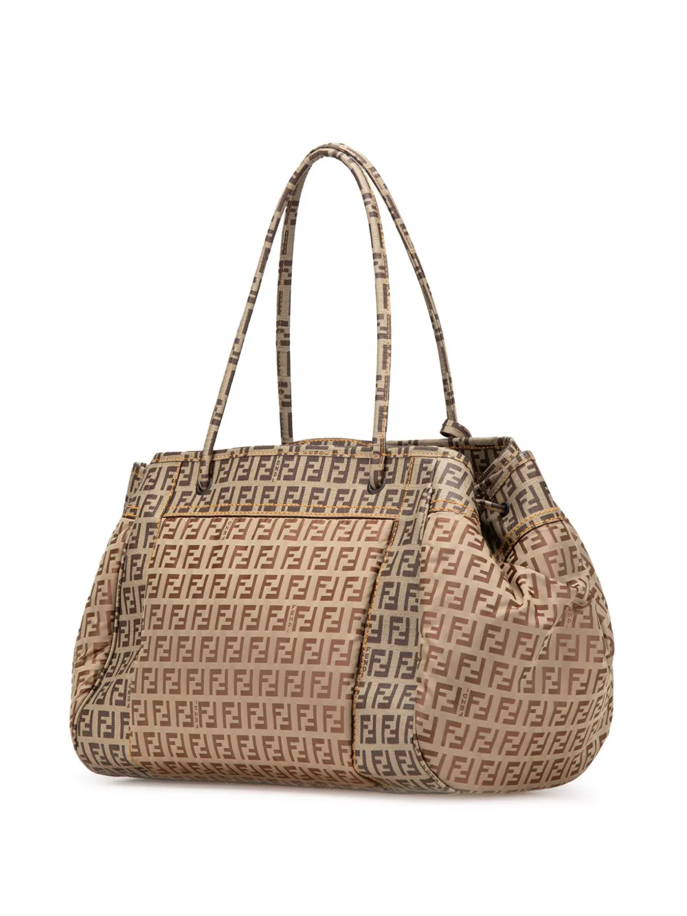 Pre-owned Fendi 2000-2010 Zucchino Nylon And Spalmati Grande Pillow Tote Bag In Brown