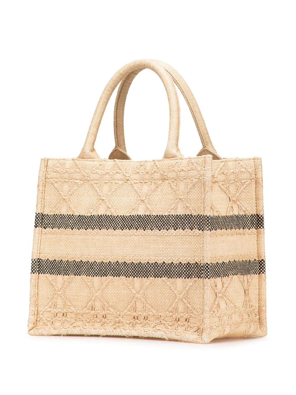 Pre-owned Dior 2022 Small Raffia Cannage Book Tote Bag In Brown