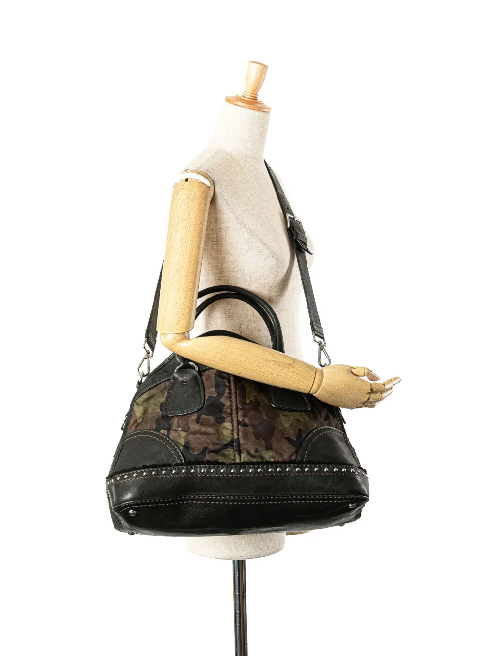 Pre-owned Prada 2000-2025 Lambskin Trimmed Tessuto Stampato Camouflage Dome Satchel In Brown