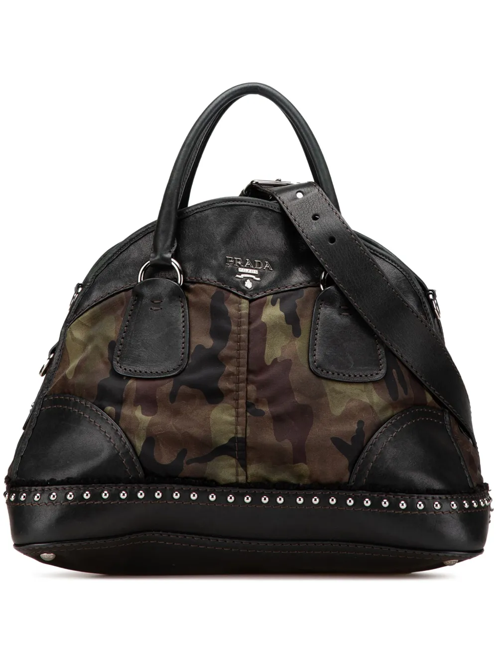 Prada Pre-Owned 2000-2025 ラムスキントリム テスート スタンパート カモフラージュ ドーム サッチェルバッグ - Prada Pre-Owned 2000-2025 ラムスキントリム テスート スタンパート カモフラージュ ドーム サッチェルバッグ -