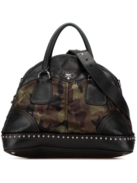 Prada Pre-Owned 2000-2025 Lambskin Trimmed Tessuto Stampato Camouflage Dome satchel
