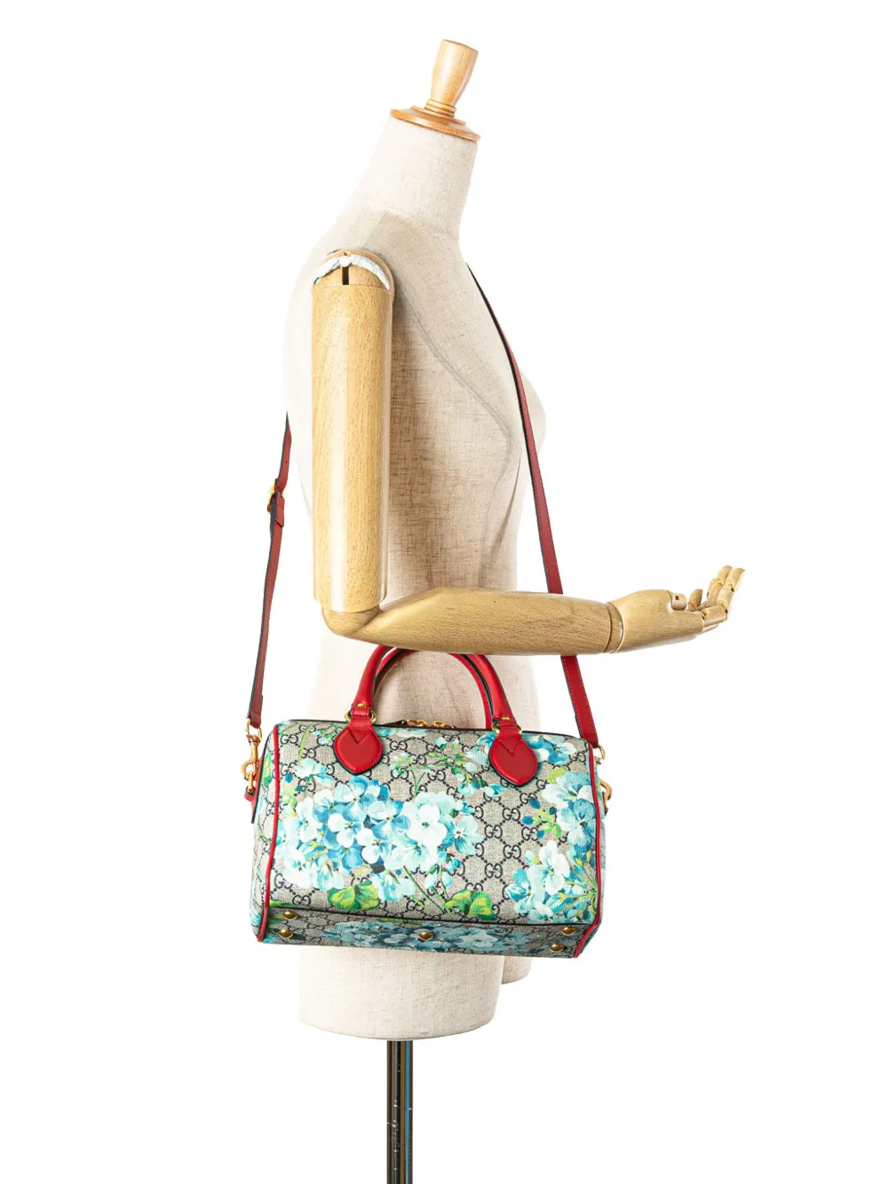 Pre-owned Gucci 2016-2025 Small Gg Blooms Boston Satchel In Gray
